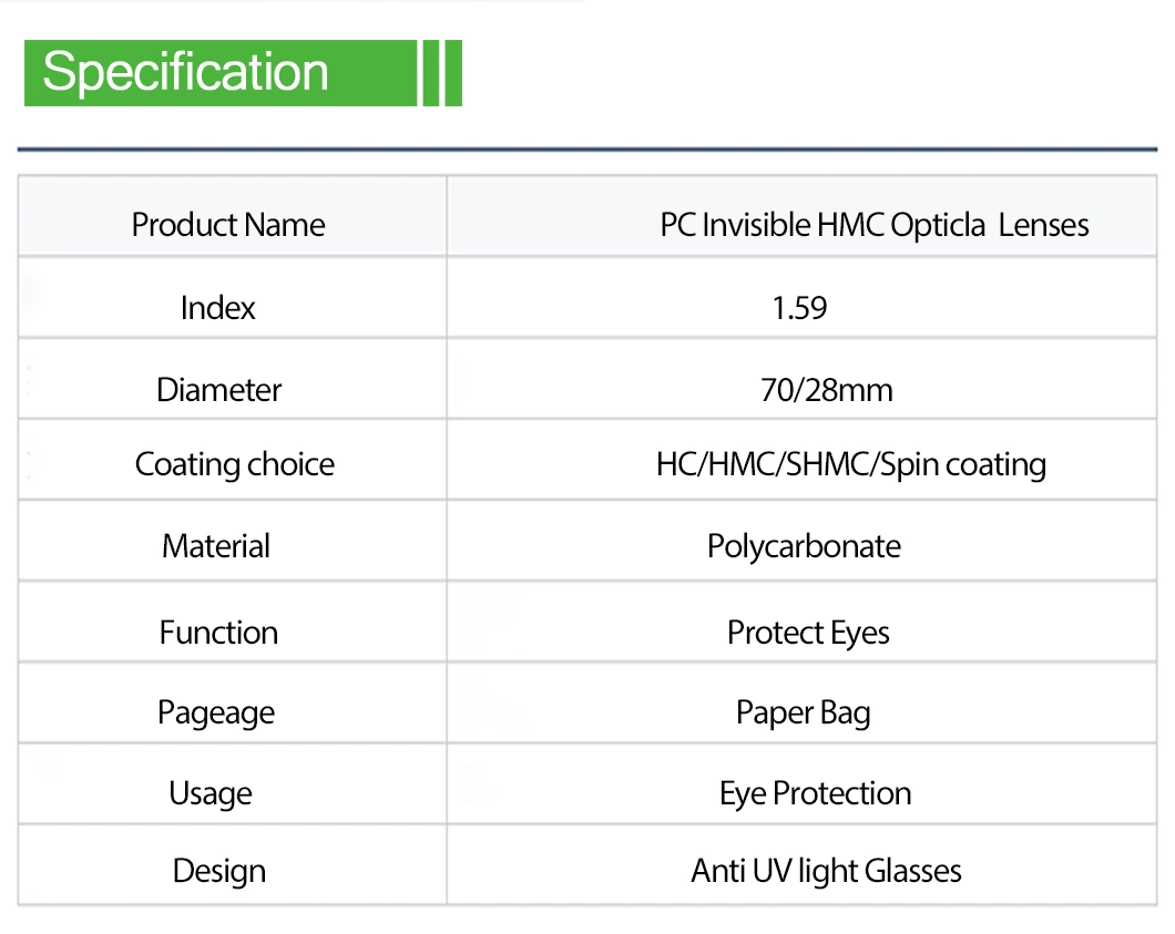 1.59 PC Blended Hmc Optical Lenses