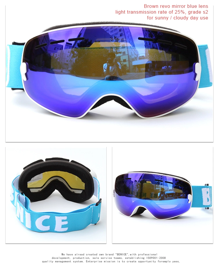 Double Layer PC Lens Ski Goggles Benice Snow Goggle Snow 4600 for Kid Customized Skiing Eyeglasses with Mirror Coating