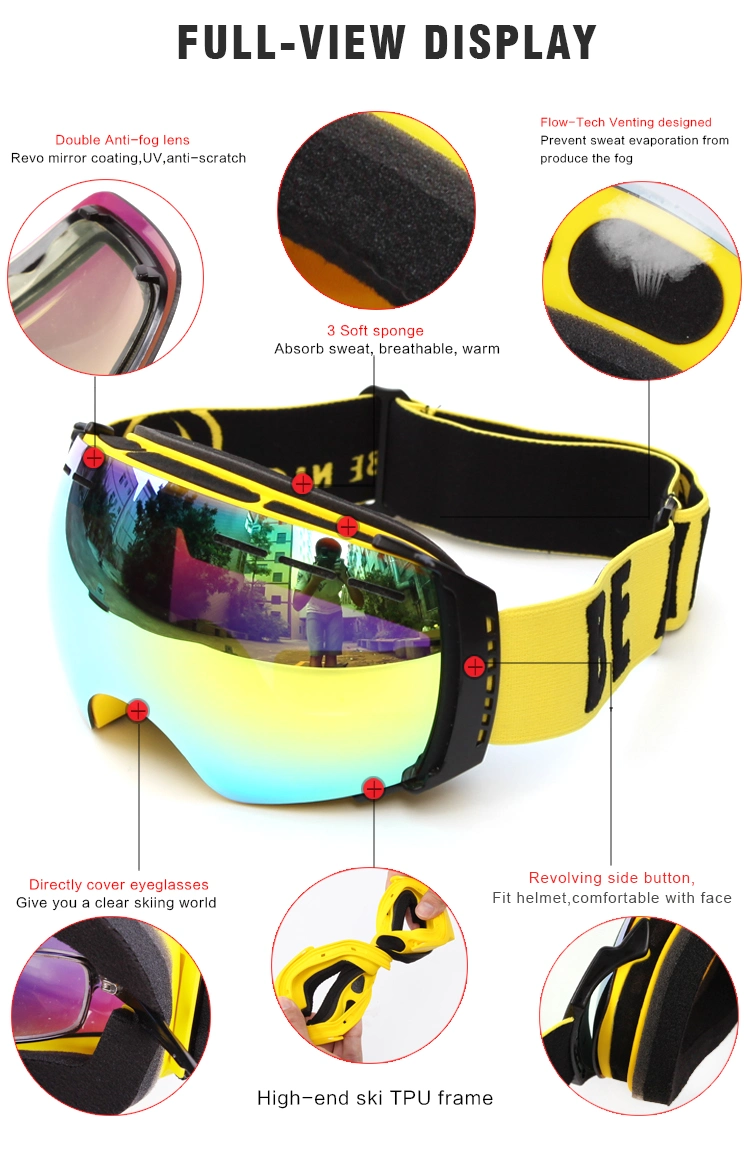 Ultra Soft Triple-Layer Frameless Ski Goggles for Snowboard Double Lens High Elastic Strap Snow Googles Protective Glasses