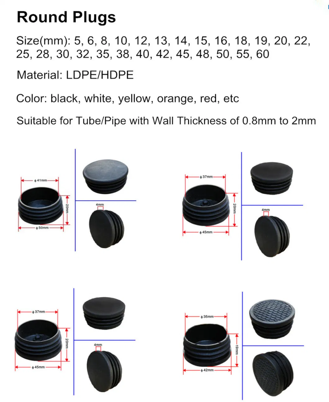 Plastic Round Plugs and Caps for Tubes and Furniture (YZF-H67)