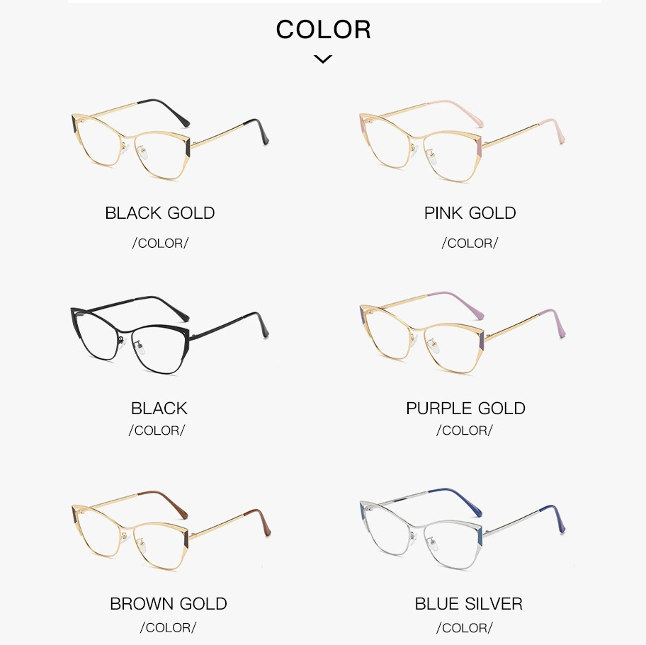 Wholesale Newest Fashion Trend Customizable Cat Eye Frame Metal Photochromic Anti Blue Light Blocking Glasses for Men Women