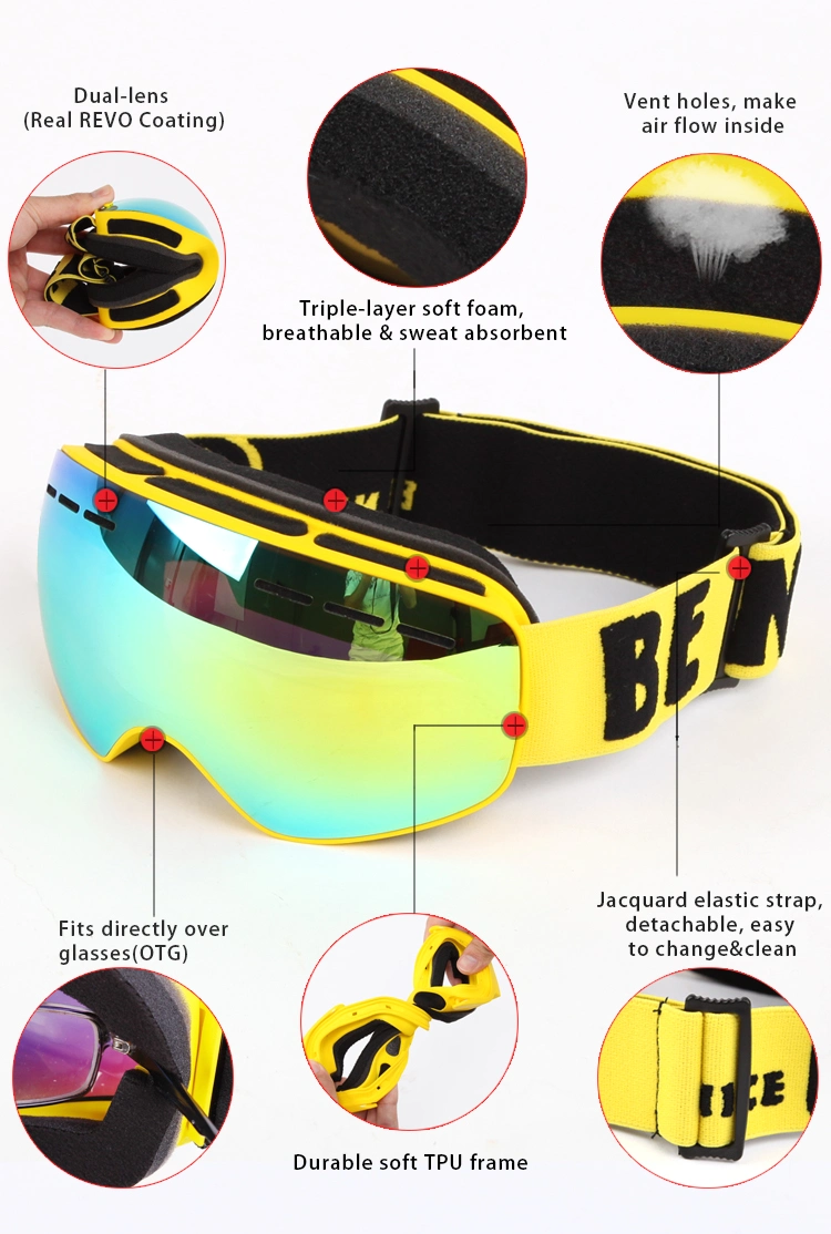 Ultra-Soft Foam Safety Approved PC Lens Kids Ski Snow Goggles