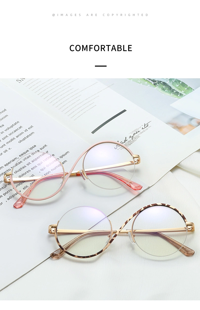 Wholesale New Half Frame Optical Comfortable Flat Lenses Metal Round Frame Fashion Women Men Unisex Anti Blue Light Glasses