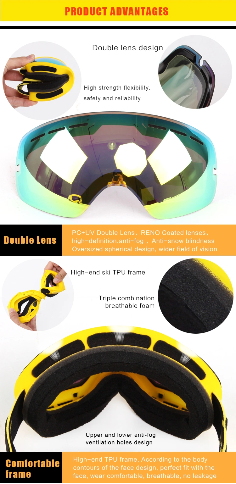 Double Layer PC Lens Ski Goggles Benice Snow Goggle Snow 4600 for Kid Customized Skiing Eyeglasses with Mirror Coating