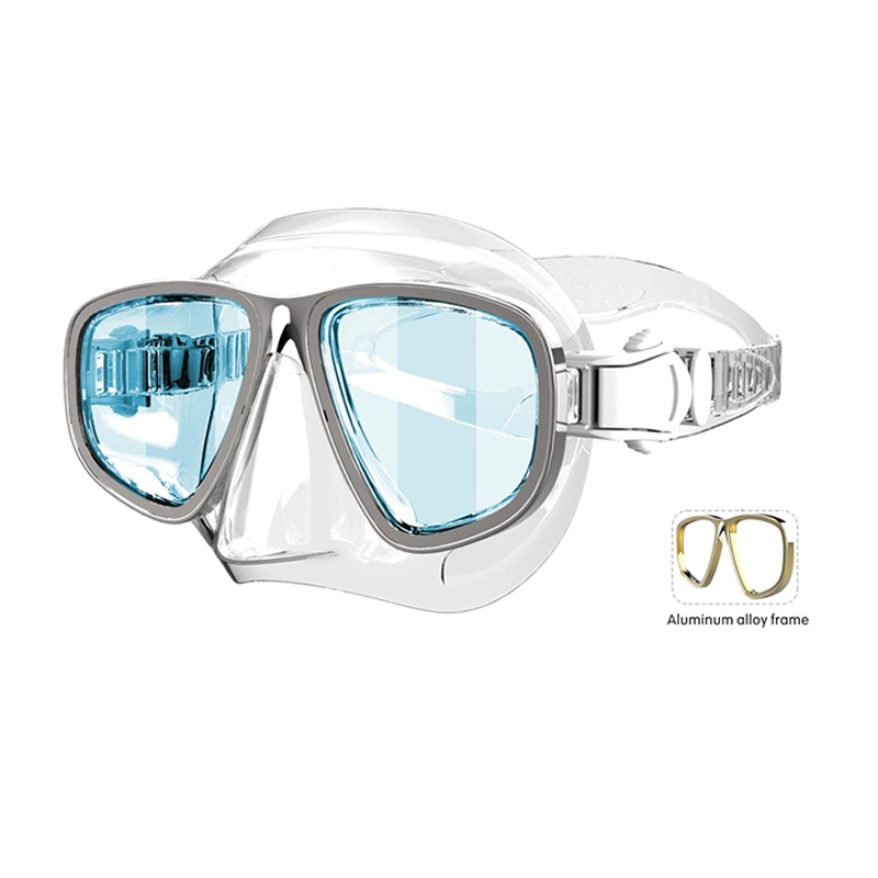 Metal Texture Alloy Frame Clear Underwater Vision Custom Color Revo Mirrored Lens Environmental Friendly Super Soft Silicone Diving Goggles