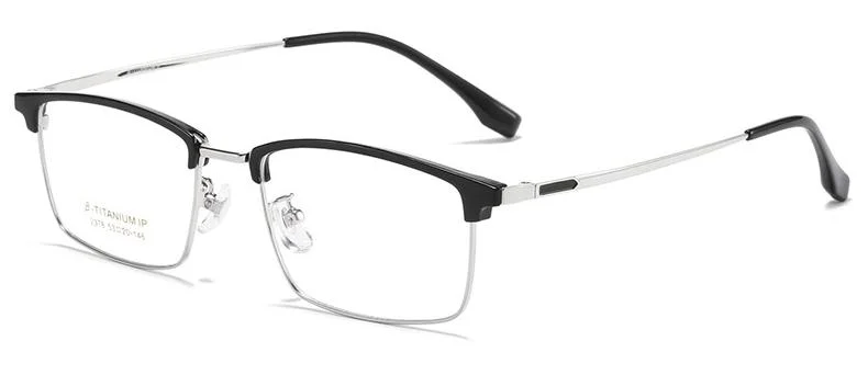 New Classic Square Half Titanium Material Metal Anti Blue Light Flat Lens Glasses for Man