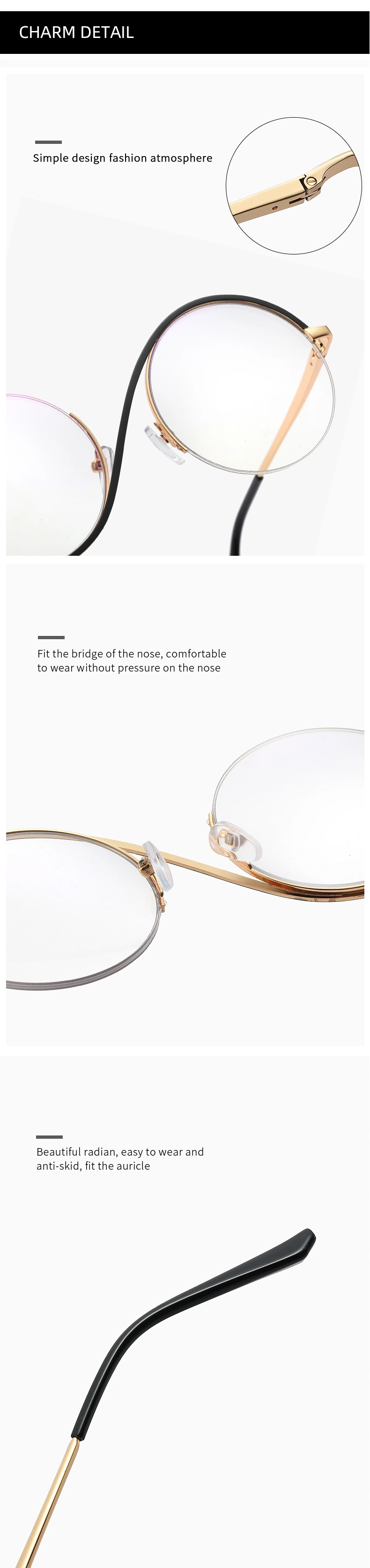 Wholesale New Half Frame Optical Comfortable Flat Lenses Metal Round Frame Fashion Women Men Unisex Anti Blue Light Glasses