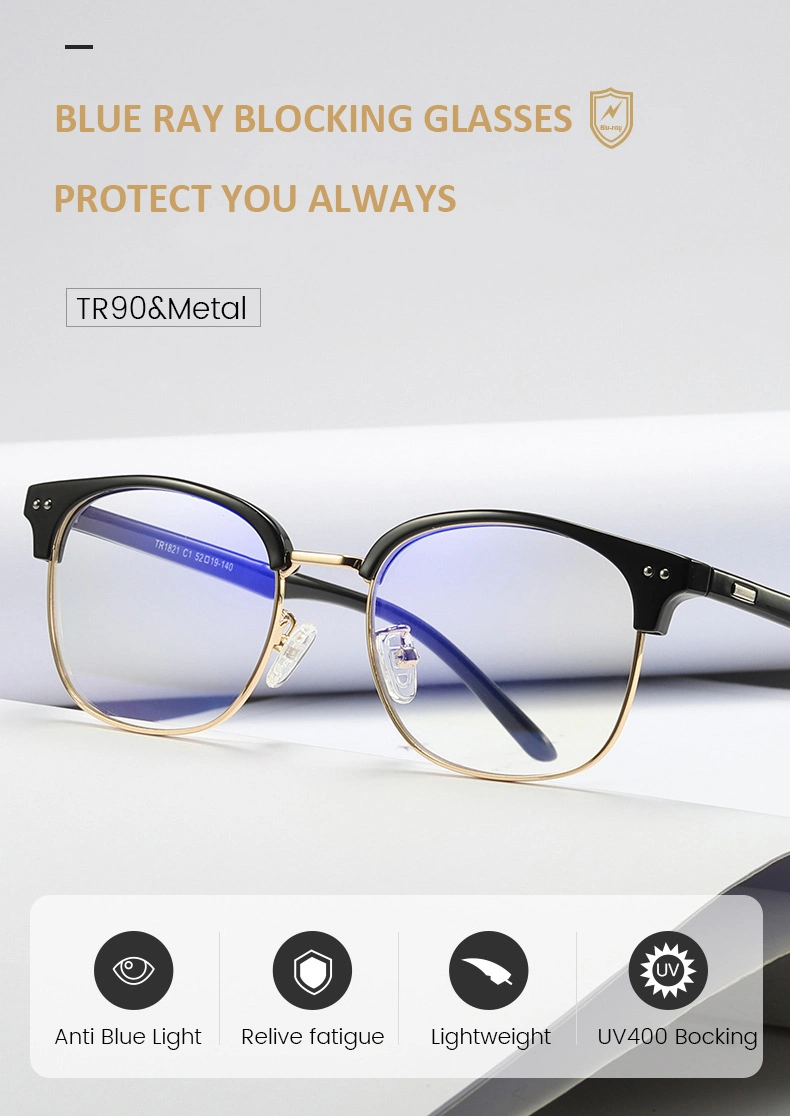 Men Retro Clear Lens Metal Optical Frames Glasses Frame Optical Half Frame Computer Anti Blue Light Blocking Glasses