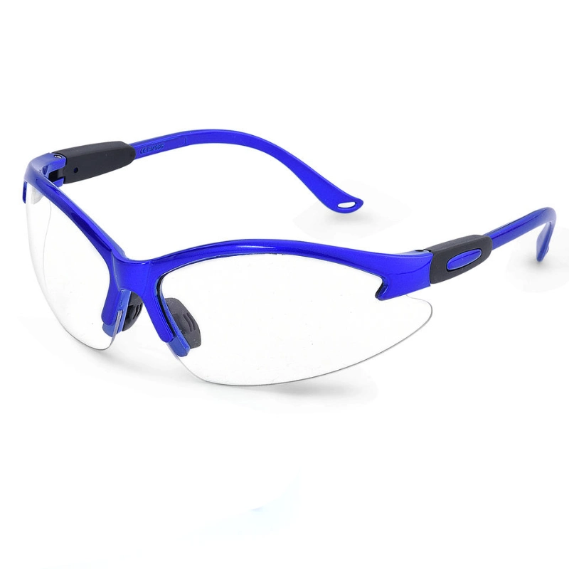 CE En 166f Anti Fog Anti Scratch Dust Proof Clear PC Lens Blue Frame Work Safety Glasses