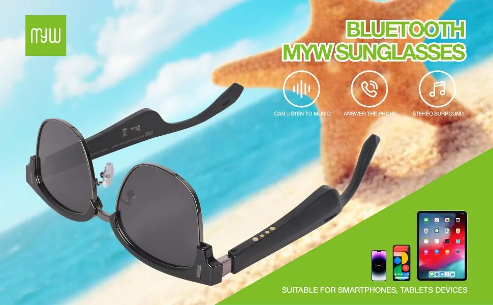 2022 Myw Anti Blue Polarized Myopia Lens Bt 5.0 Wireless Audio Sunglasses Sport Smart Glasses