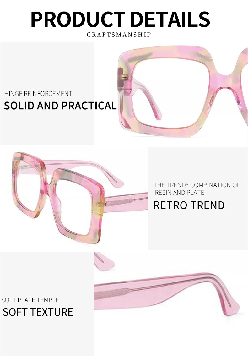 2023 High Quality Beautiful Hot Popular Flower Style Newest Trendy Ladies Optical Oversized Square Acetate Frame Clear Lenses Blue Light Blocking Glasses