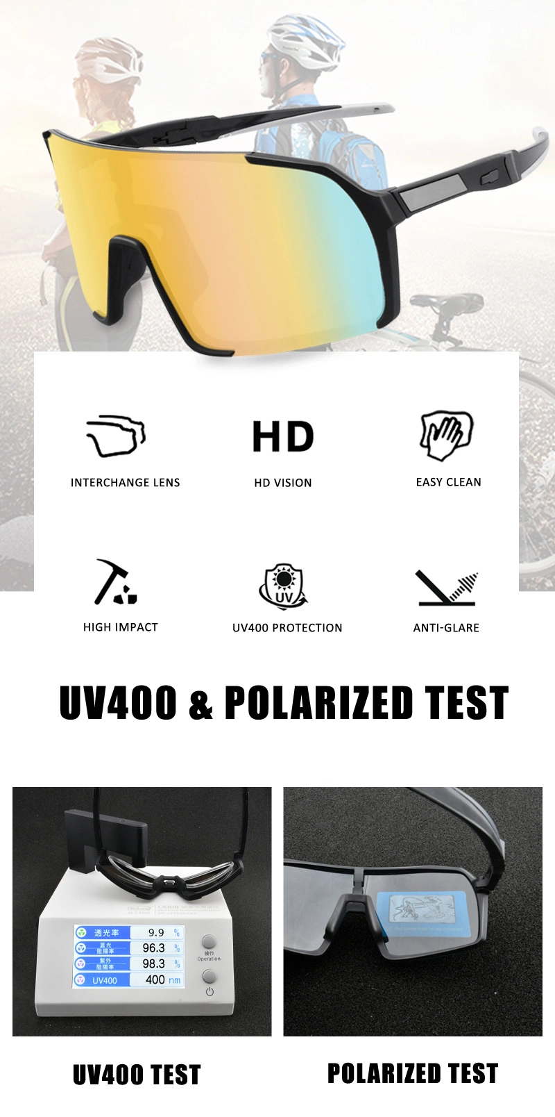 Customizable Logo Brand Polarized Photochromic Eyewear Sport Sunglasses Bicycle Glasses