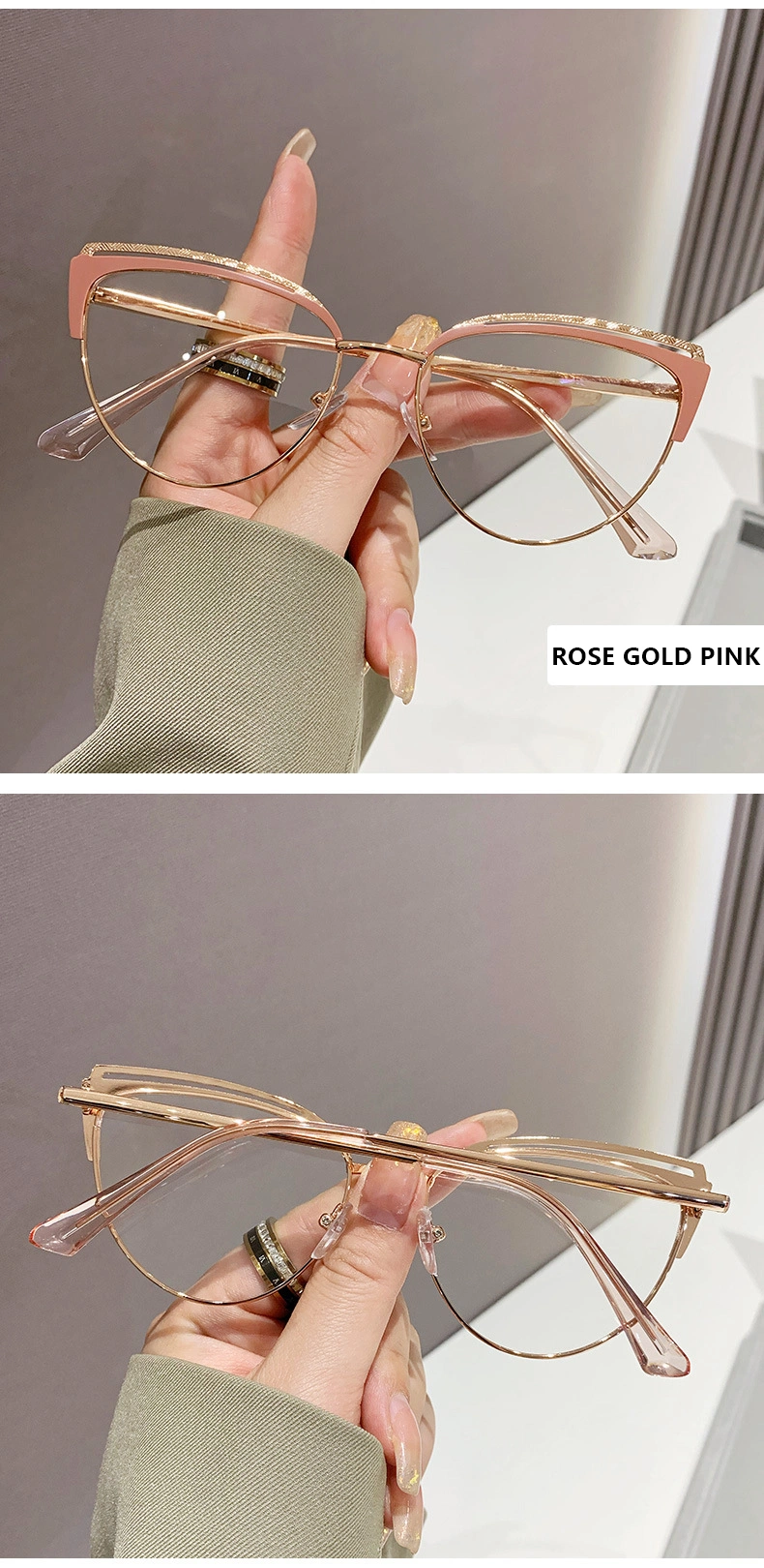 2023 Wholesale New Fashion Color Changing Custom Logo Women Optical Anti Blue Light Cmputer Metal Frame Glasses Cat Eye Photochromic Glasses