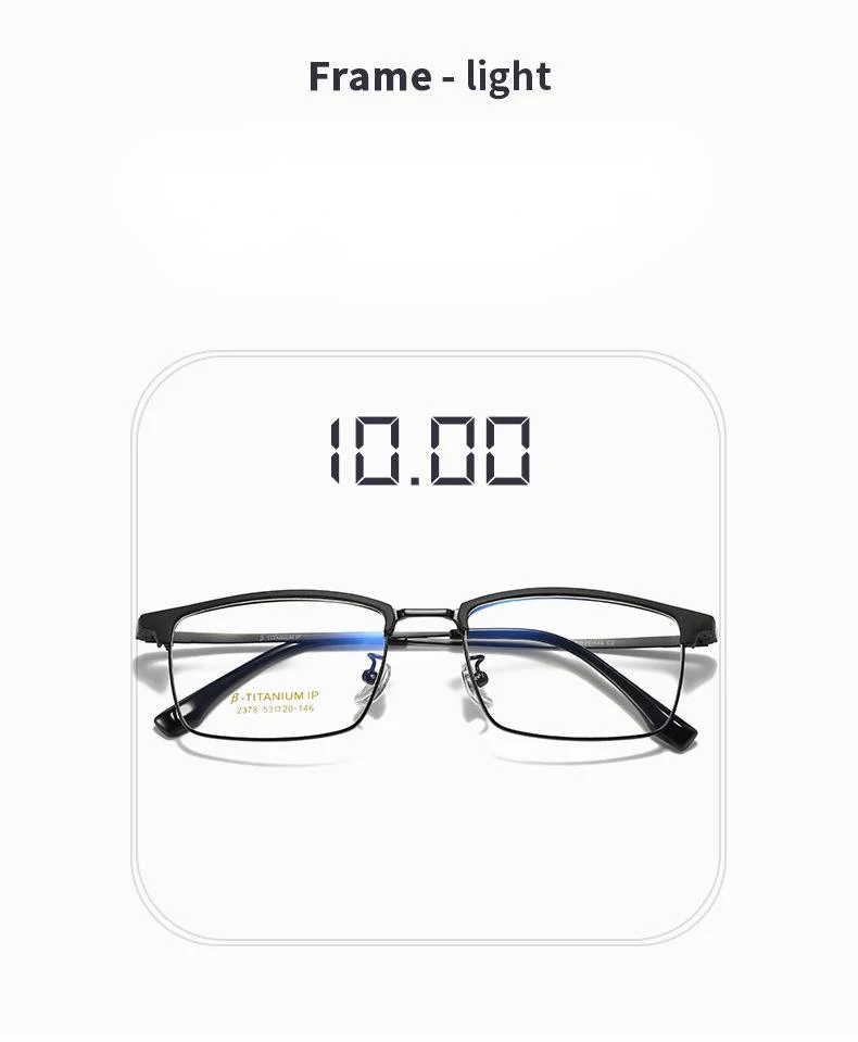 New Classic Square Half Titanium Material Metal Anti Blue Light Flat Lens Glasses for Man