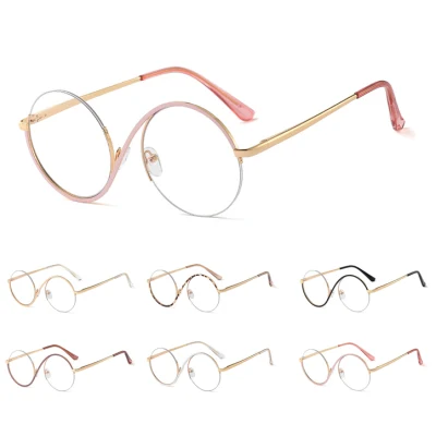  Vendita all&prime;ingrosso nuovo mezzo telaio lenti ottiche comode piatte in metallo rotonde Montatura Moda Donna uomo Unisex Anti Blue Light Glasses