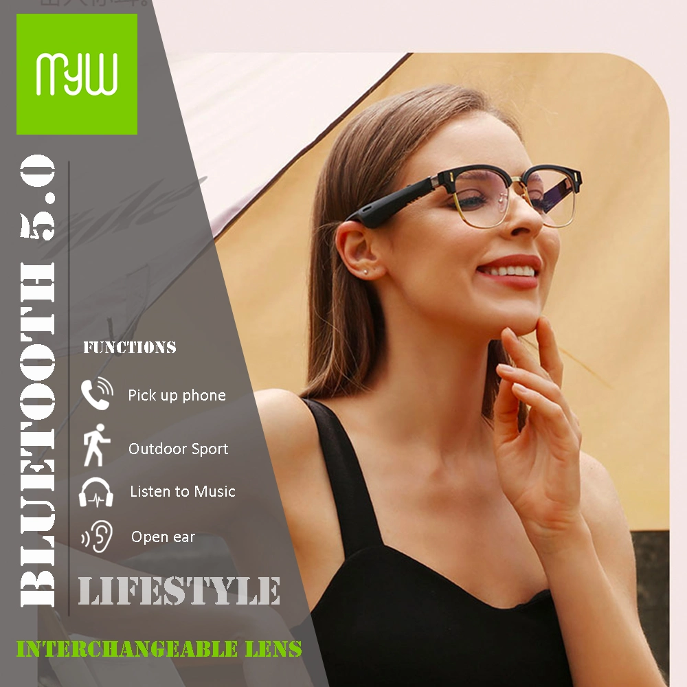 2022 Myw Anti Blue Polarized Myopia Lens Bt 5.0 Wireless Audio Sunglasses Sport Smart Glasses