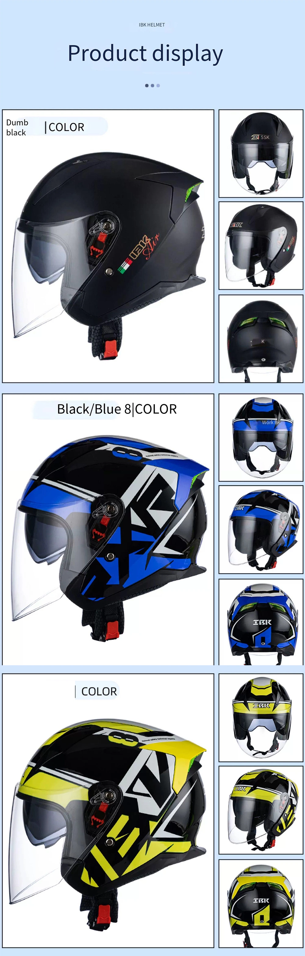 ECE Black Motorcycle Helmet Dual Lens 3/4 Half Helmet ABS Helmet