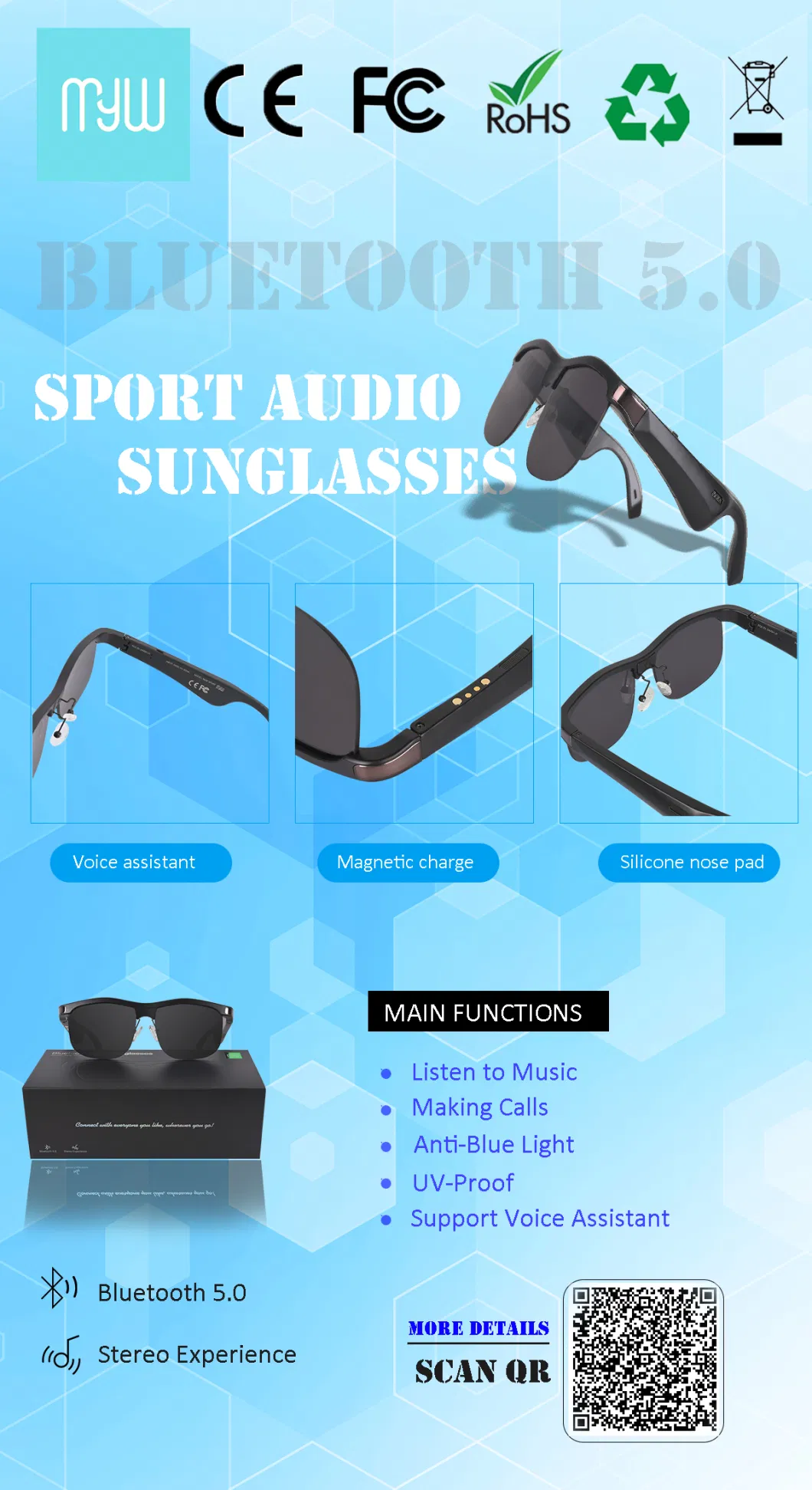 High Quality Bluetooth Sport Optical Glasses Unisex Photochromic Glasses Anti Blue Light Blocking Bluetooth Glasses