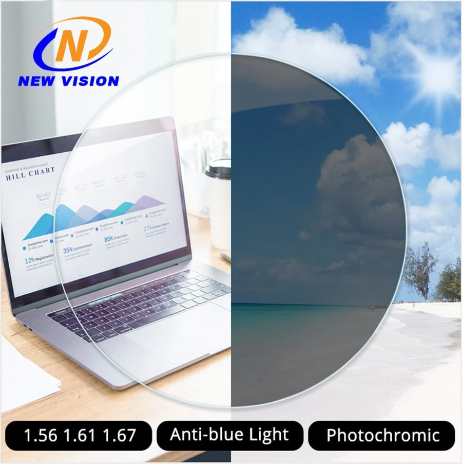 1.61 Single Vision Photochromic Hmc Blue Cut Optical Lens, Photogrey Anti-Blue