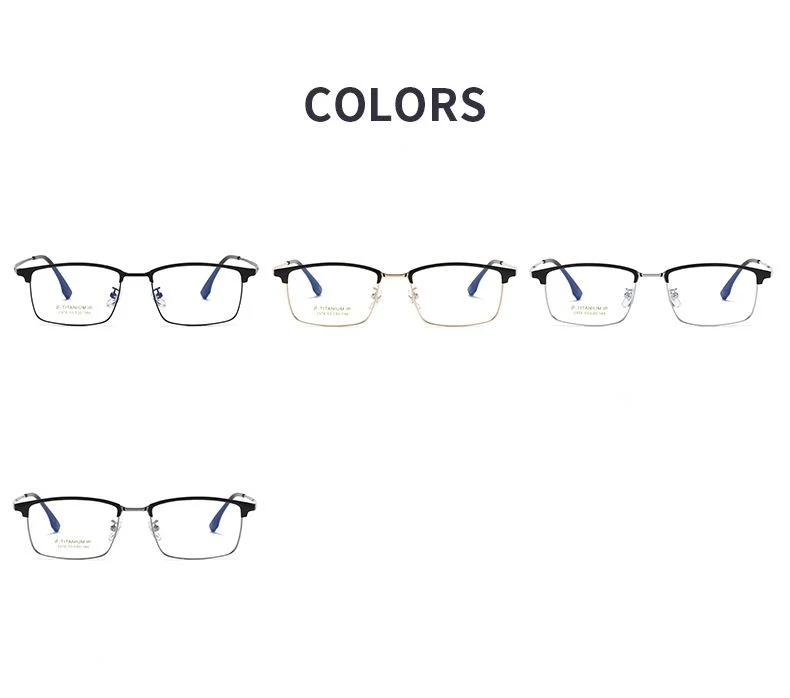 New Classic Square Half Titanium Material Metal Anti Blue Light Flat Lens Glasses for Man