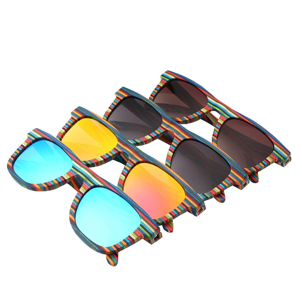 Unique Colorful Stripe Wooden Tac Lens with Colorful Mirror Polarized Sunglasses