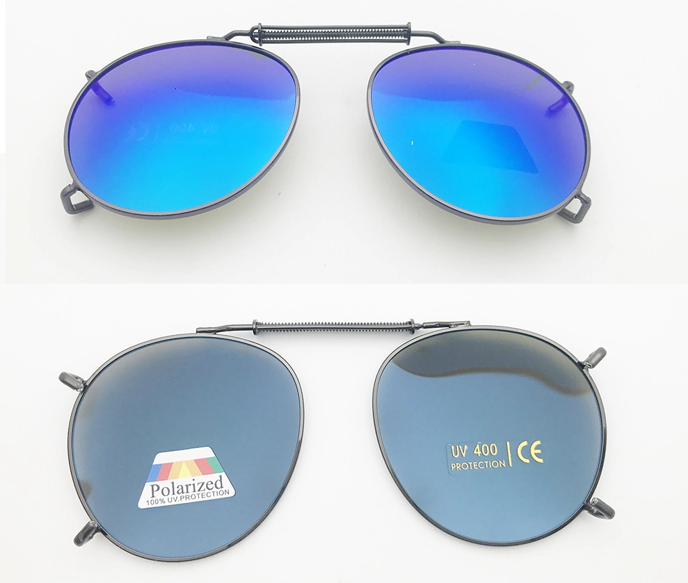 2024 Unisex Custom Logo Mirror Lens Round Clip on Sunglass