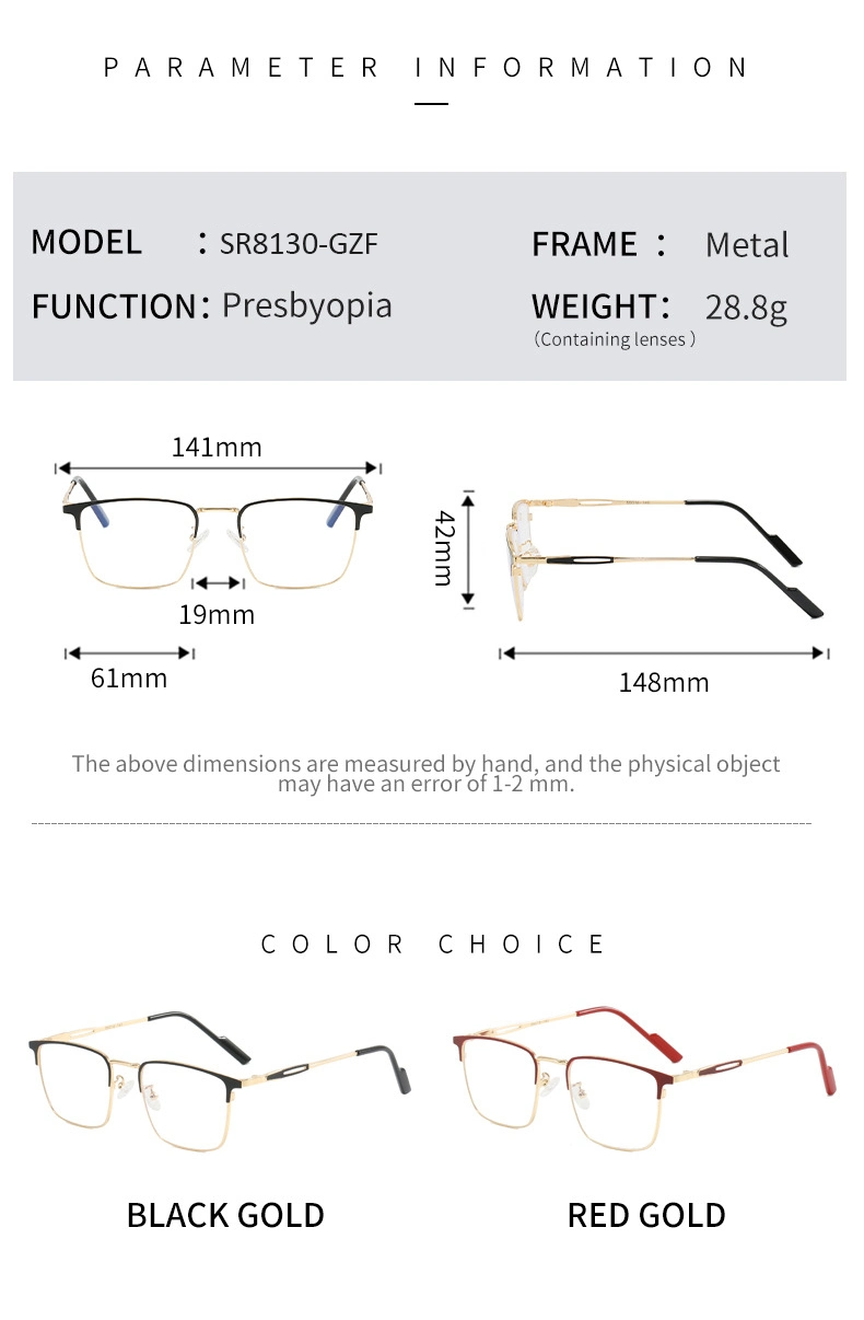New Luxury Brand Resin Nose Pad Two Colors Metal Frame Spectacles Mens Rectangle Anti Blue Light Lens Reading Glasses