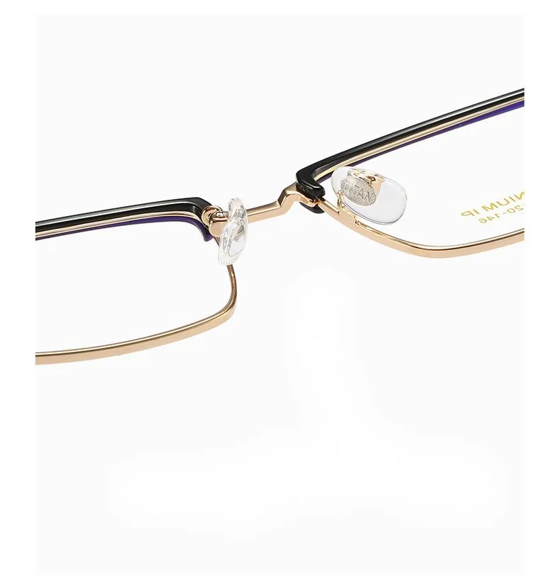 New Classic Square Half Titanium Material Metal Anti Blue Light Flat Lens Glasses for Man