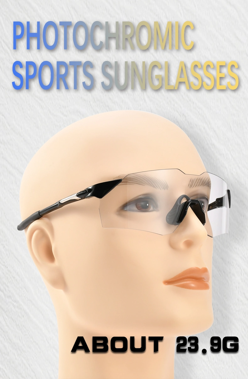 Wholesale Rimless One Piece Lens Running Outdoor Sport Glasses Anti Glare Photochromic Cycling Riding Driving Sunglasses