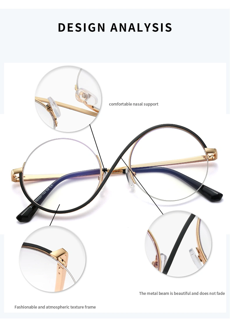 Wholesale New Half Frame Optical Comfortable Flat Lenses Metal Round Frame Fashion Women Men Unisex Anti Blue Light Glasses