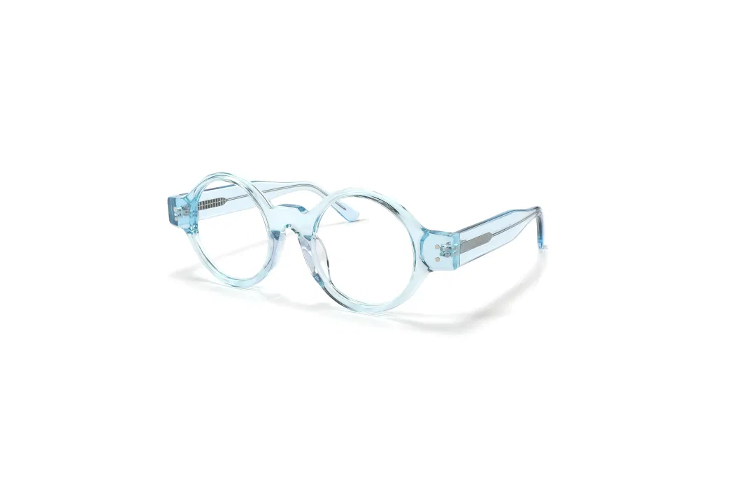 Popular Simple Style Design Silver Nails Round Frame Acetate Optical Glasses