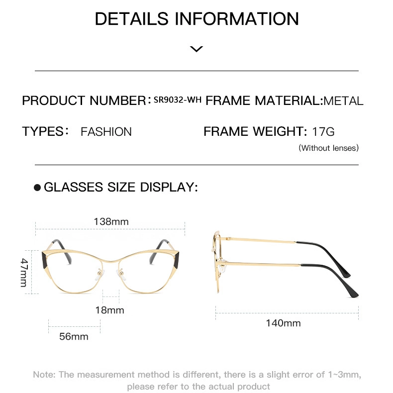 Wholesale Newest Fashion Trend Customizable Cat Eye Frame Metal Photochromic Anti Blue Light Blocking Glasses for Men Women