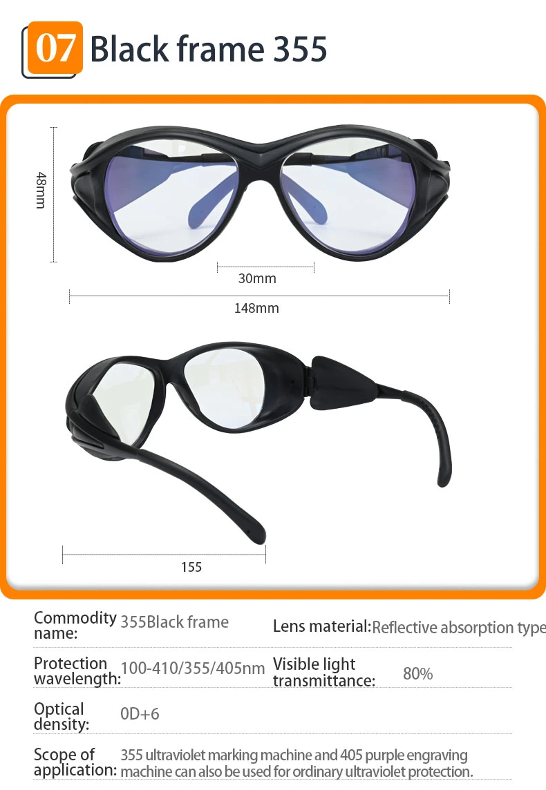 Laser Protective Glasses Safety Glasses Base Type Mirror Leg Colored Lenses