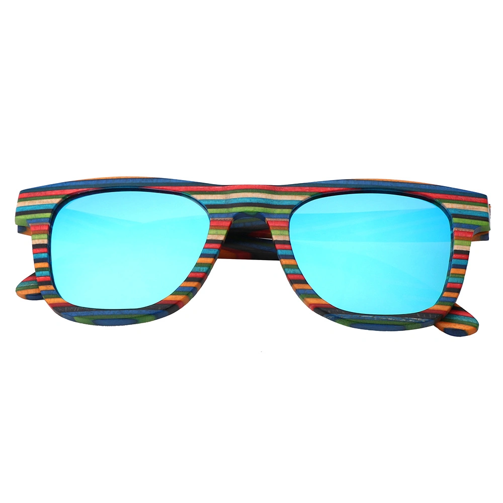 Unique Colorful Stripe Wooden Tac Lens with Colorful Mirror Polarized Sunglasses