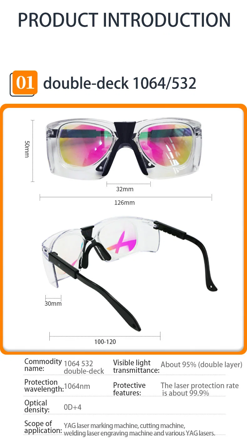 Laser Protective Glasses Safety Glasses Base Type Mirror Leg Colored Lenses