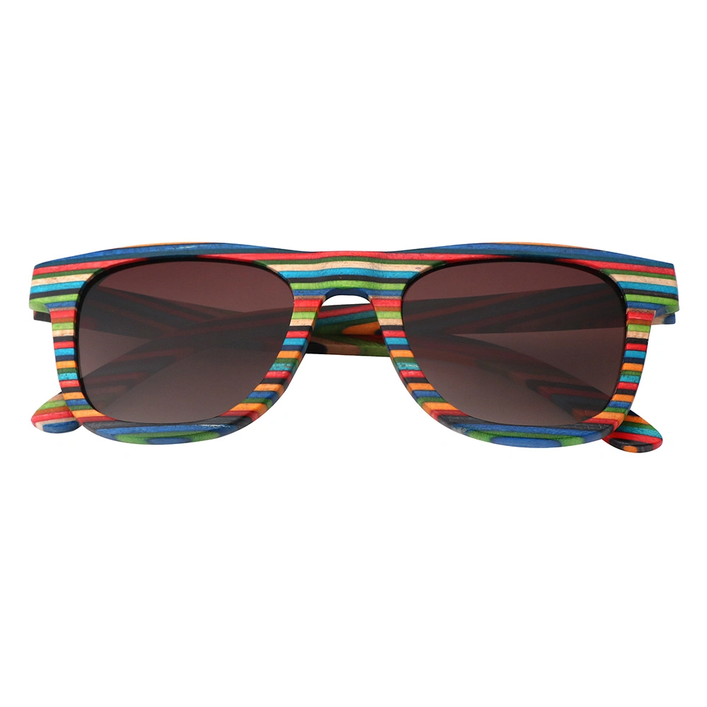 Unique Colorful Stripe Wooden Tac Lens with Colorful Mirror Polarized Sunglasses