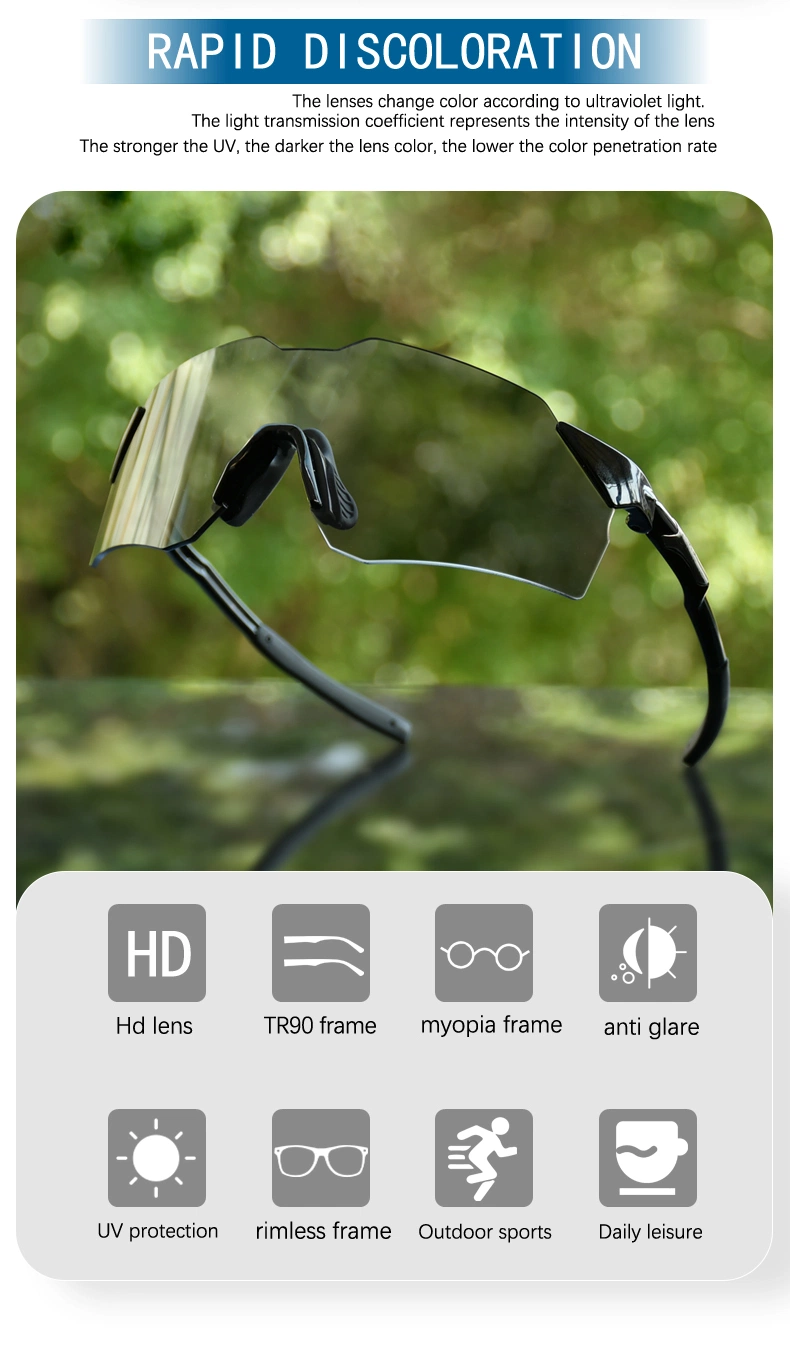 Wholesale Frameless Photochromic Lens Baseball Glasses Anti UV Sport Cycling Sunglasses