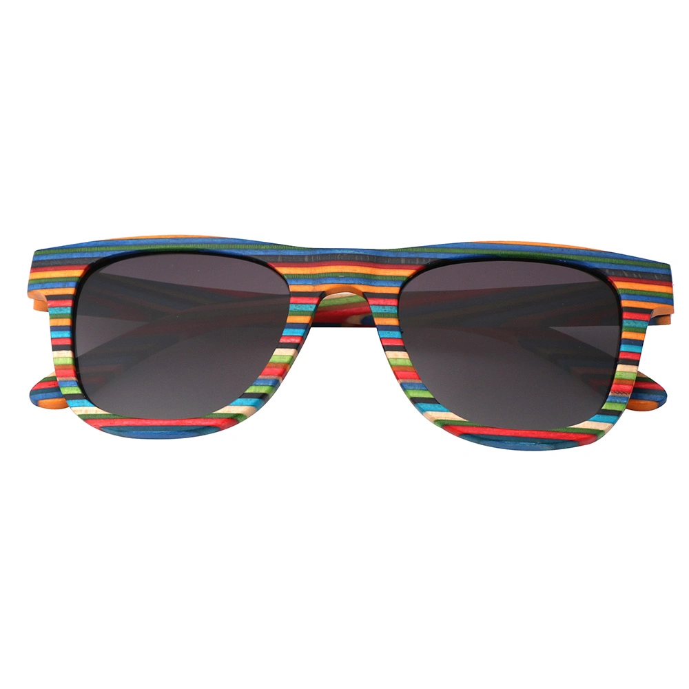 Unique Colorful Stripe Wooden Tac Lens with Colorful Mirror Polarized Sunglasses