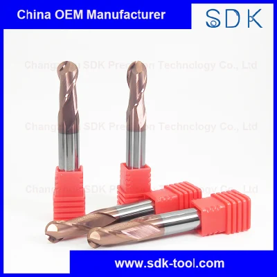 HRC55 Grade Tungsten Carbide 2 Flute Ball Nose End Mill Cutting Tools for Steel