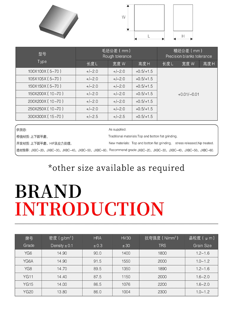 Cemented Carbide Mold and Tungsten Carbide Plate/Flat Bar Blanks