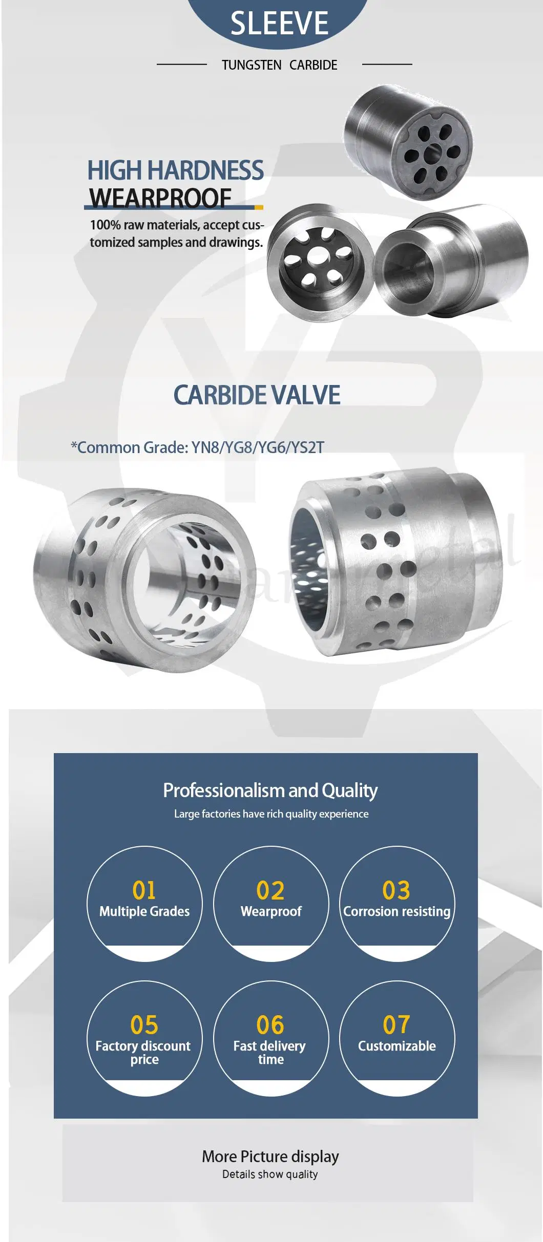 High Pressure Shaft Components Tungsten Carbide Wear Parts Corrosion Resistance Sleeve