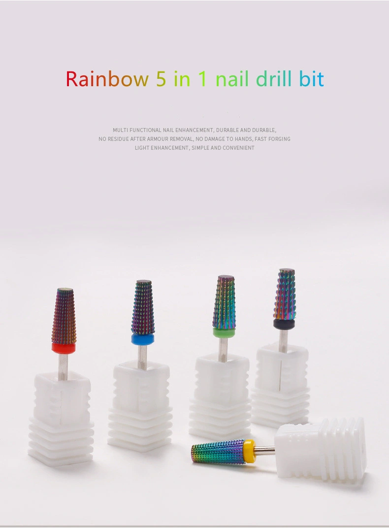 5 in 1 Tungsten Steel Nail Drill Bits Manicure Carbide Rainbow Drill Bits