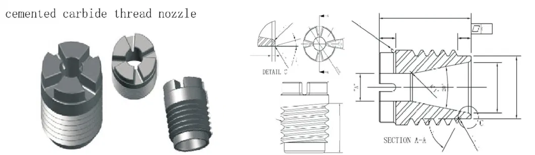 OEM Customized Non-Standard Factory High Wear Resistant PDC Cemented Tungsten Carbide Thread Nozzle for Oil Gas Mining Brill Bit