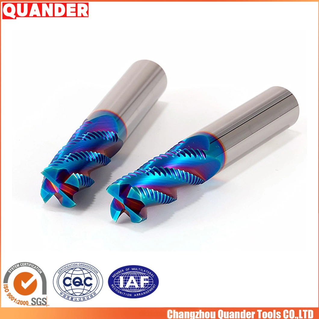 Quander Tools High Performance End Mills China End Mill Factory 30 Degree Milling Cutter Free Sample 4 Flutes Solid Carbide Fine Tooth Roughing End Mill Cutter
