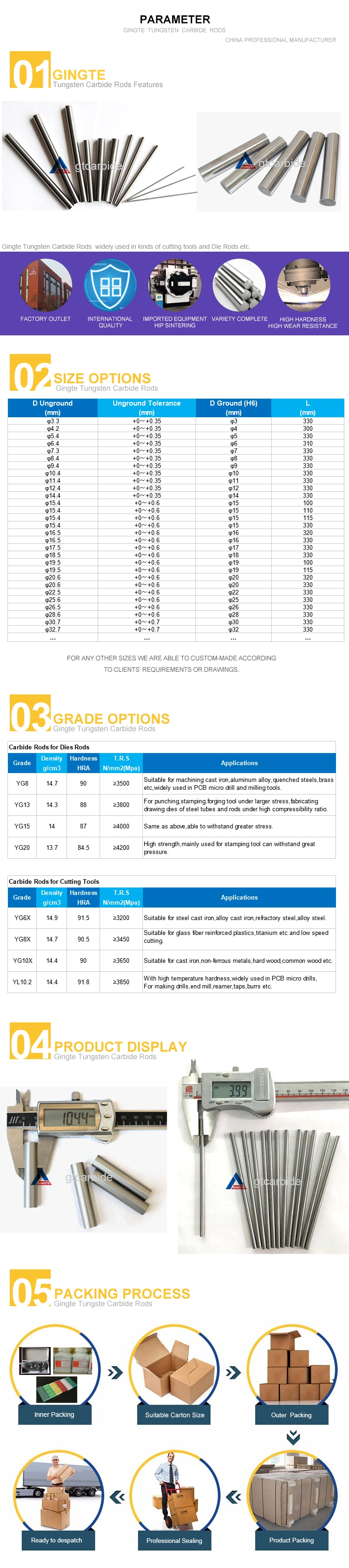 Unground 330mm Long Cemented Carbide Sintered Rods with Complete Sizes