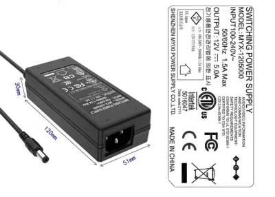 12V Power Supply 5A 60W AC to DC Adapter 100~240V AC to DC 12 Volt 5 AMP Converter 12 VDC 5A 5.8A 5.5A 6A Transformer