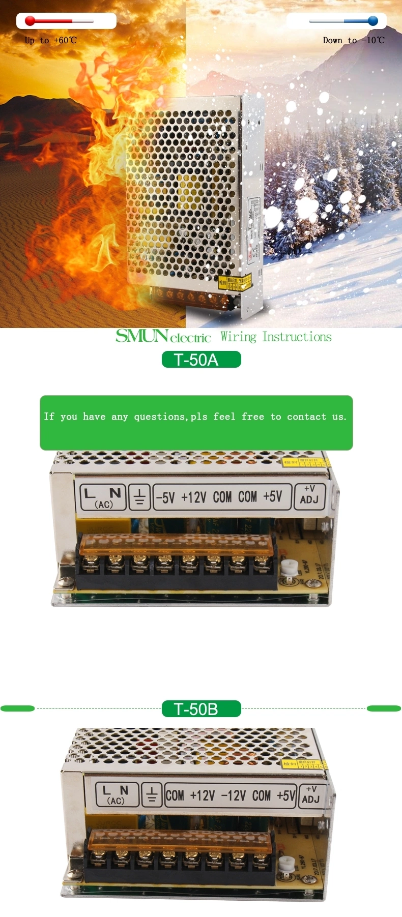 Smun T-60A 60W 5V/12V/-5V Triple Output Switching Power Supply SMPS