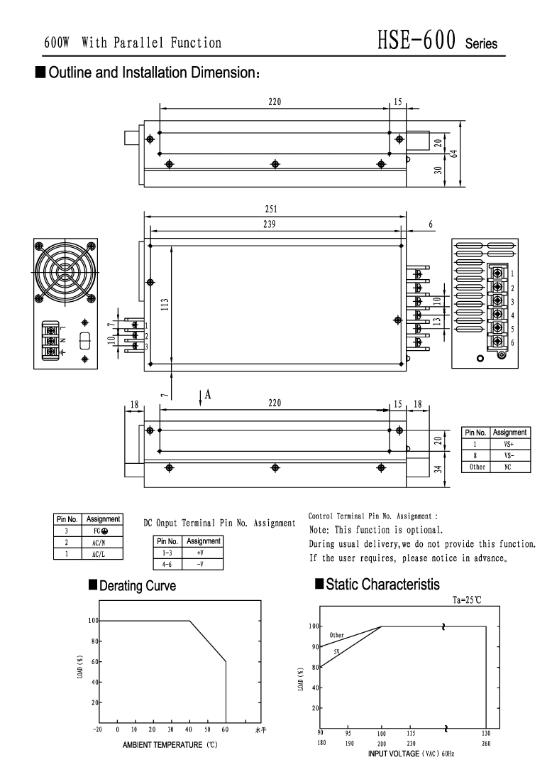 600W 12V 50A Hse-600-12 Switching Power Supply AC to DC