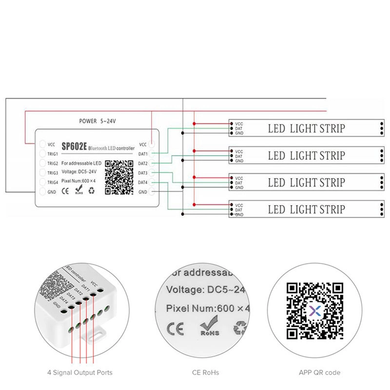 DC 5-24V Sp602e LED Controller for Ws2811 Ws2812b Sk6812 2815 Sm16703 1903 RGB Addressable Dream Color LED Pixels Strip Light