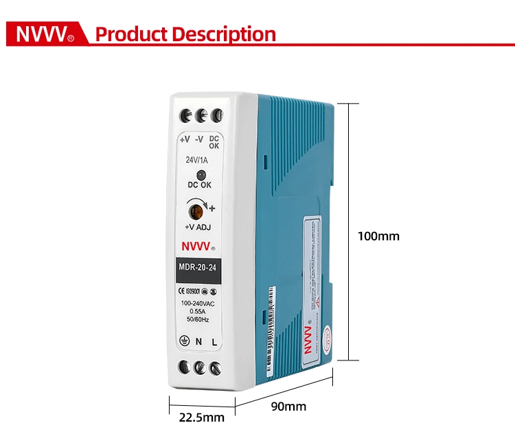 Mdr-20-24 12V 24V DC Power Supply DIN Railuniversal AC Input 120W 24V Output Economical DIN Rail Power Supply